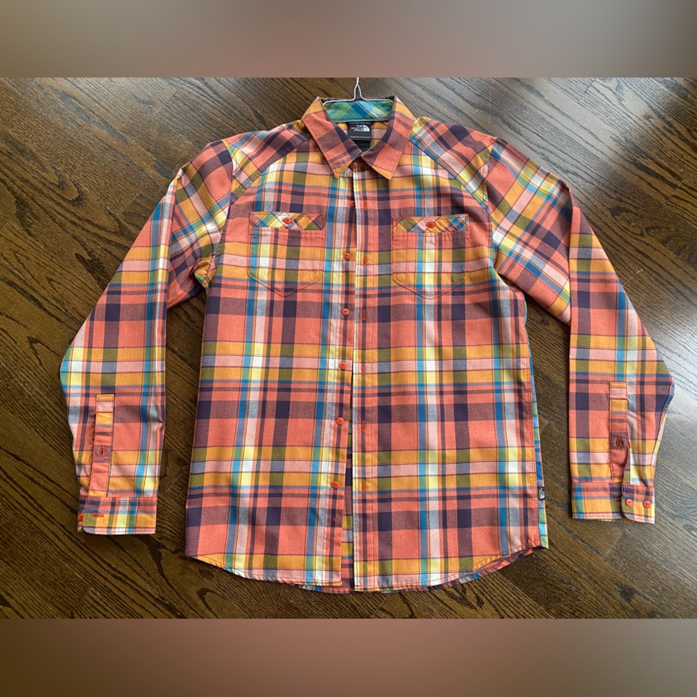 The North Face Men’s Plaid Flannel - Orange and Blue